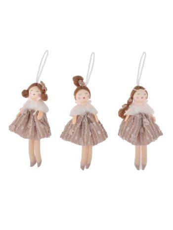 Lány csipkés ruhában akasztós textil 19cm rózsaszín- fehér 3 féle SSS