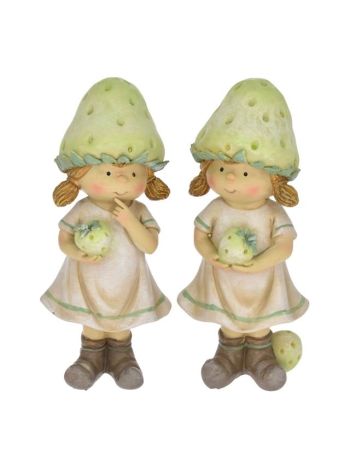 Lány eper kalapban álló poly 7x5x15-5cm zöld-bézs 2 féle  DD63707