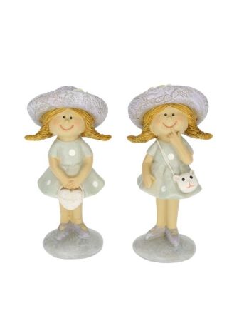 Lány kalapban- pöttyös ruhában álló poly 5x4x10-5 cm menta- lila 2 féle DD67259
