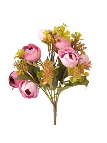 Peónia selyemvirág csokor- 5 ágú- 32cm magas - Sötét rózsaszín