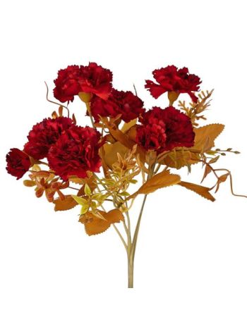 Szegfű selyemvirág csokor- 6 ágú- 30cm magas - Bordó