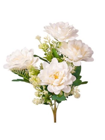 Dália selyemvirág csokor- 7 ágú- 36cm magas - Fehér