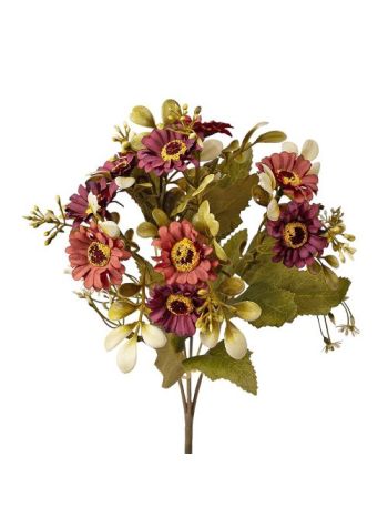 Százszorszép selyemvirág csokor- 5 ágú- 31cm magas - Bordó