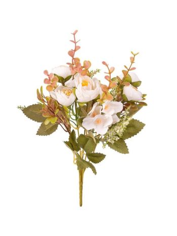 Peóniás selyemvirág csokor- 5 ágú- 29cm magas - Fehér