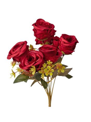 Rózsa selyemvirág csokor- 7 ágú- 31cm magas - Bordó