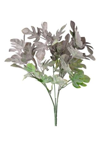 Monstera műnövény csokor 5 ágú- 35 cm magas - Zöld / Lila