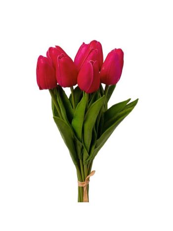 Real touch tulipán köteg- 10 szálas- 33.5cm magas - Világos bordó