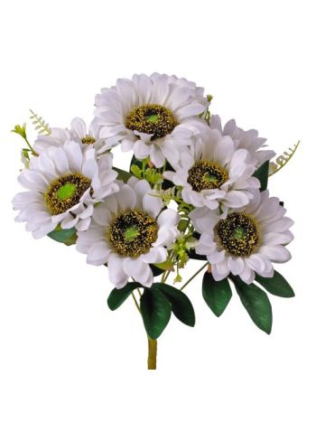 Napraforgó selyemvirág csokor- 9 fejes- 40cm magas- virágfej átmérő: 8cm - Fehér