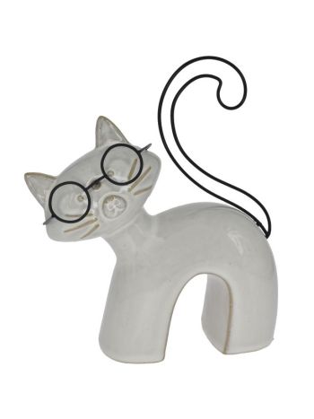 Macska szemüvegben porcelán 16-5x6x20-5cm bézs  DD64909