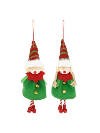 Manó fiú- lány- akasztós textil 7x3x17 cm zöld- piros 2 féle