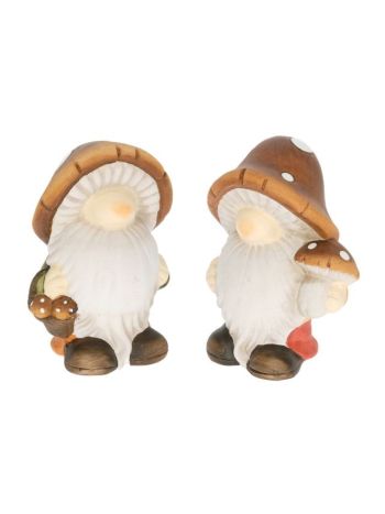 Manó gombával álló- kerámia- 12-5x8-5x16-5 cm- barna- fehér- 2 féle- SSS