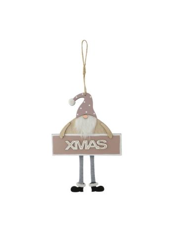 Manó Xmas felirattal- fa- 24x16-8x1-8 cm- rózsaszín SSS