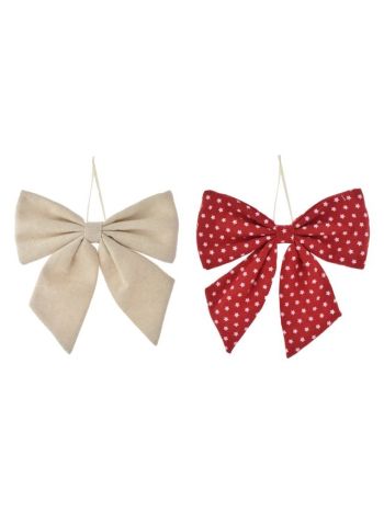 Masni akasztós- csillag mintával- textil- 20 cm- piros- natúr- 2 féle SSS