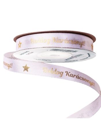 Fényes arany Boldog Karácsonyt! feliratos szatén szalag 12mm x 20m - Fehér