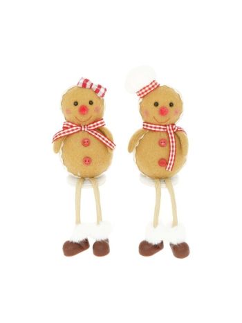 Mézeskalács figura lógólábú textil 5x4x18 cm bézs- piros 2 féle