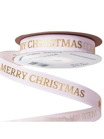 Merry Christmas feliratos ripsz szalag 16mm x 20m - Fehér