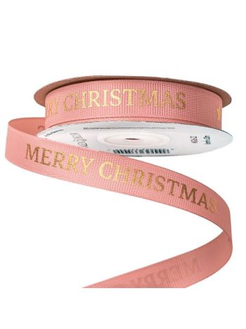 Merry Christmas feliratos ripsz szalag 16mm x 20m - Púder rózsaszín
