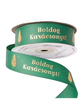 Boldog Karácsonyt! feliratos ripsz szalag 25mm x 20m - Zöld