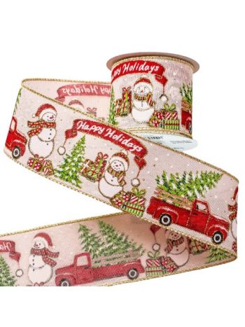 Karácsonyi hangulatos szalag drótos szegéllyel 64mm x 6.4m