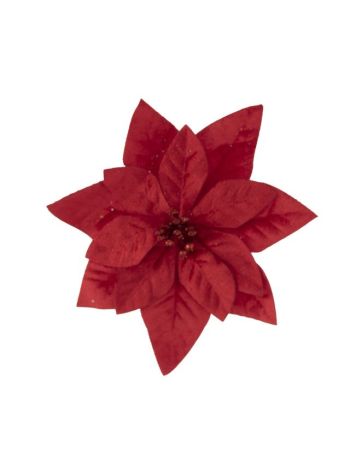 Mikulásvirág csipeszes- textil- 16 cm- piros