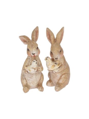 Králik s vtákom sediaci poly 4x2-5x7cm hnedý 2 ks DD63713