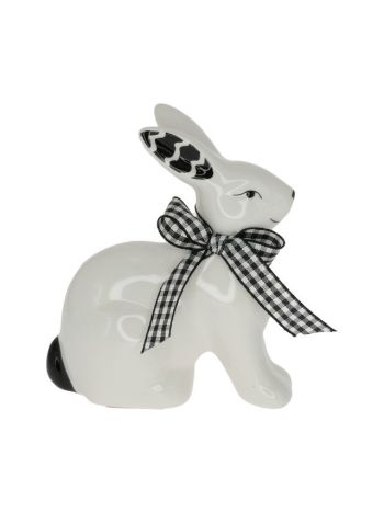 Nyúl nyakában szalaggal porcelán 9-8x4-8x11-2 cm fehér- fekete