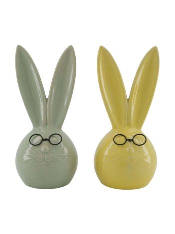Nyúl szemüvegben porcelán 9-8x9-1x21-5 cm sárga- zöld 2 féle