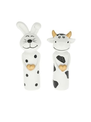 Nyúl- tehén szívvel álló műanyag 4-8x3-5x12-6 cm fehér- fekete 2 féle @