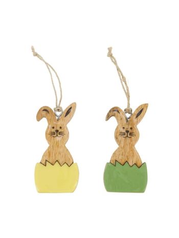 Nyúl tojásban akasztós fa 5x1x10 cm sárga- zöld 2 féle