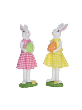 Nyúl tojással álló poly 5-7x4-3x13-6cm sárga- rózsaszín 2 féle  DD61512