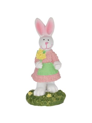 Nyúl virággal lány álló poly 3-6x3-5x8cm rózsaszín  DD64752