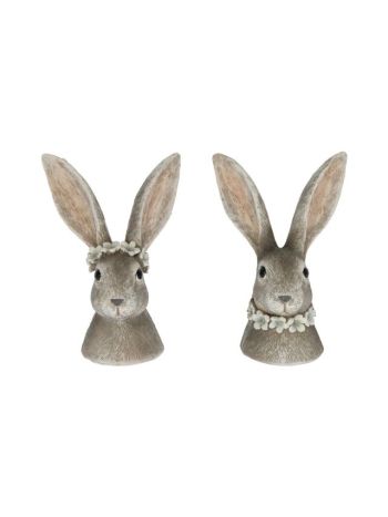 Nyúl virágkoszorúval poly 6-5x4x9 cm szürke 2 féle DD67242