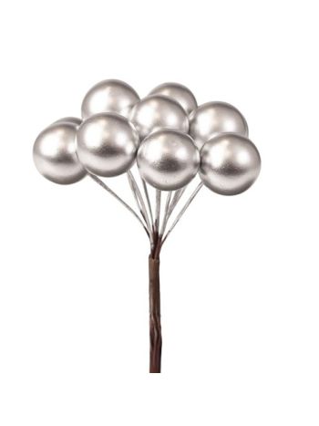 Bogyós dekor pick ⌀ 1.9 cm- 12 szál- 11 cm magas - Ezüst