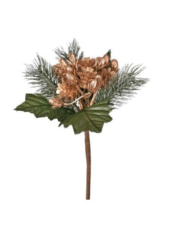 Tobozos és fenyőágas dekor pick- 16 cm magas - Arany/Zöld