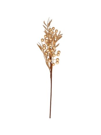 Zlatá bobuľová dekoratívna vetvička s listami - 58 cm vysoká