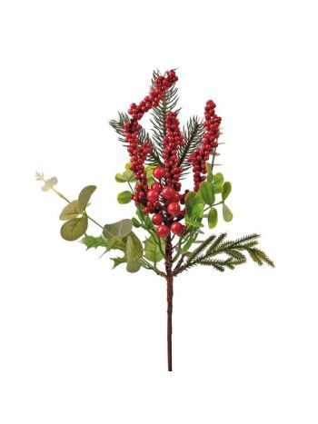 Téli dekorág piros bogyókkal- fenyőágakkal