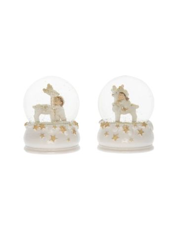 Rázógömb gyerek szarvassal- poly- üveg- 6-8x6-8x9 cm- fehér- 2 féle SSS