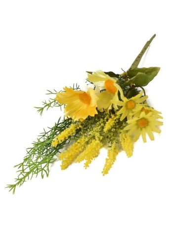Selyemvirág ág nyári virágokkal 30cm zöld- sárga  DD64999