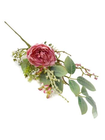Selyemvirág ág peoniával 50cm zöld- rózsaszín  DD65006