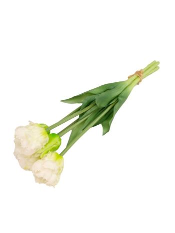 Selyemvirág papagáj tulipán csokor 5 szálas gumi 47cm fehér