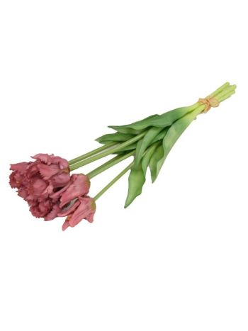 Selyemvirág papagáj tulipán csokor 5 szálas gumi 47cm lila