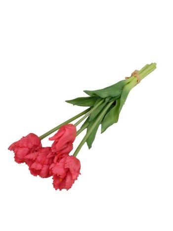 Selyemvirág papagáj tulipán csokor 5 szálas gumi 47cm pink