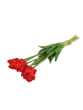 Selyemvirág papagáj tulipán csokor 5 szálas gumi 47cm piros