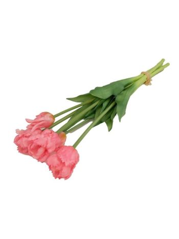 Selyemvirág papagáj tulipán csokor 5 szálas gumi 47cm rózsaszín