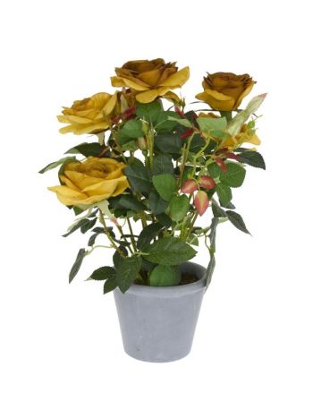 Selyemvirág rózsabokor kerámia kaspóban műanyag 51cm okkersárga SSS DD61179