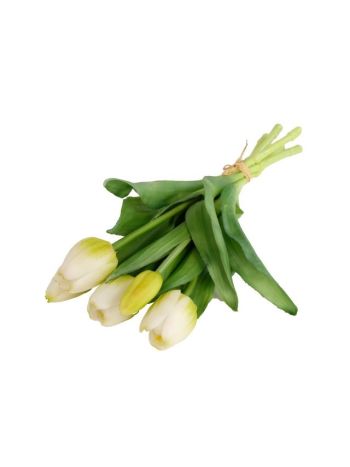 Selyemvirág tulipán csokor 5 szálas gumi 30cm fehér