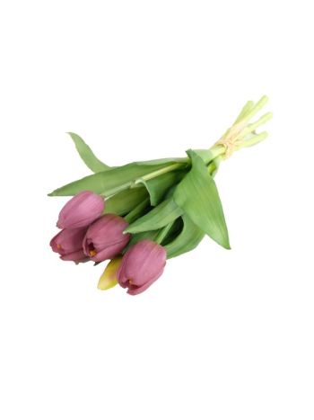 Selyemvirág tulipán csokor 5 szálas gumi 30cm lila