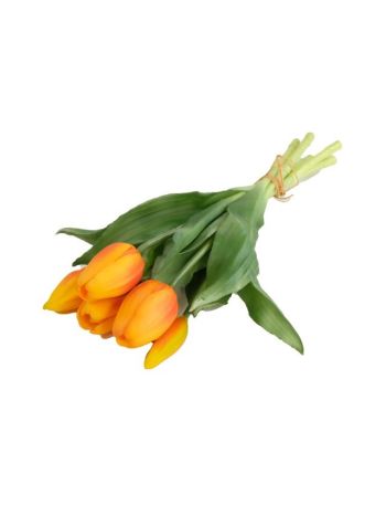 Selyemvirág tulipán csokor 5 szálas gumi 30cm narancs