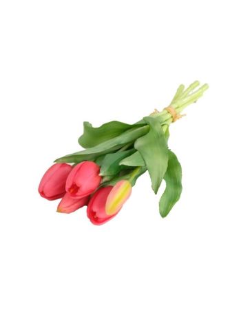 Selyemvirág tulipán csokor 5 szálas gumi 30cm pink