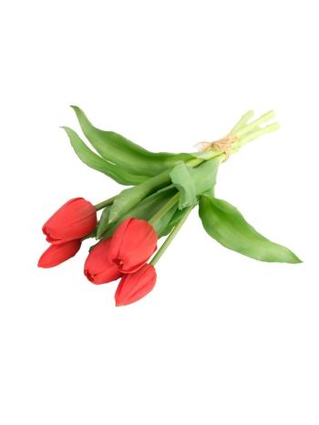 Selyemvirág tulipán csokor 5 szálas gumi 30cm piros
